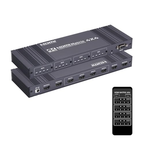 4K HDMIマトリックススイッチ4x4、4K@30Hz HDMIマトリックス切替器分配器、4入力4出力、バックリットボタン、HDCP、EDID管理、RS232サポ Amazon | HDMIマトリックス 4入力4出力 4K@30Hz マトリックス